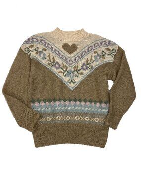 Studio Michelle Stuart Vintage Mohair Sweater Hearts Floral Cottage Womens M